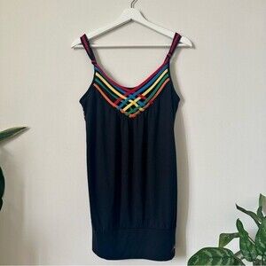 COOGI Spell Out Black Strappy Mini Tank Dress Vintage Size M